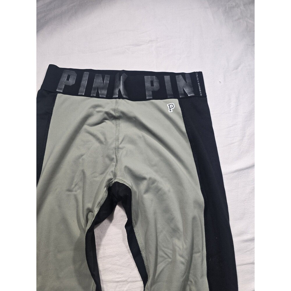 Victoria’s Secret Pink Leggings. Black Olive Green. Logo Waist. Size M - Picture 3 of 7